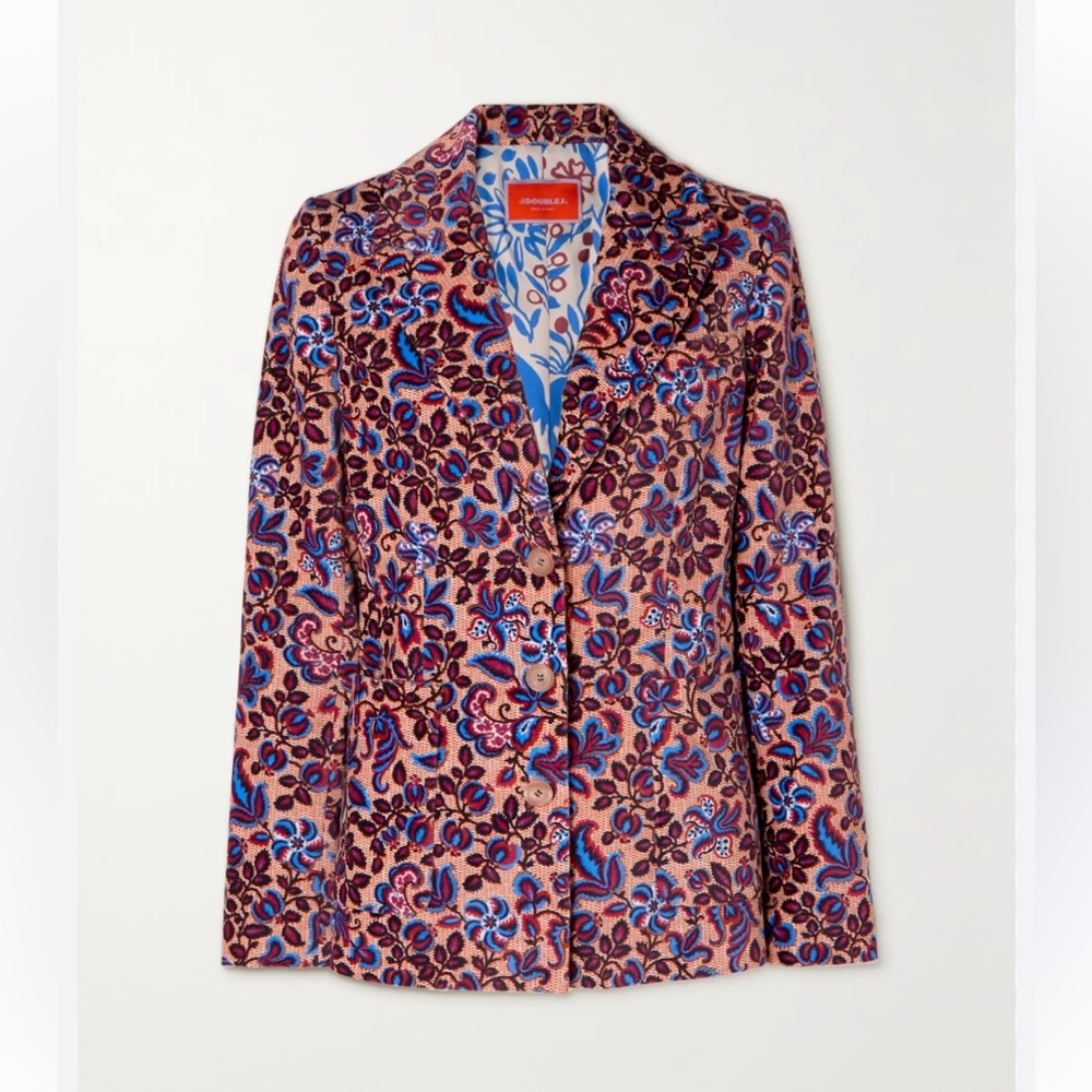 LA DOUBLEJ printed floral cotton-velvet blazer